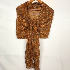 Nine West  Scarf Wrap Floral Fringed 70 X 19" Spring Summer Boho Gauze NWOT